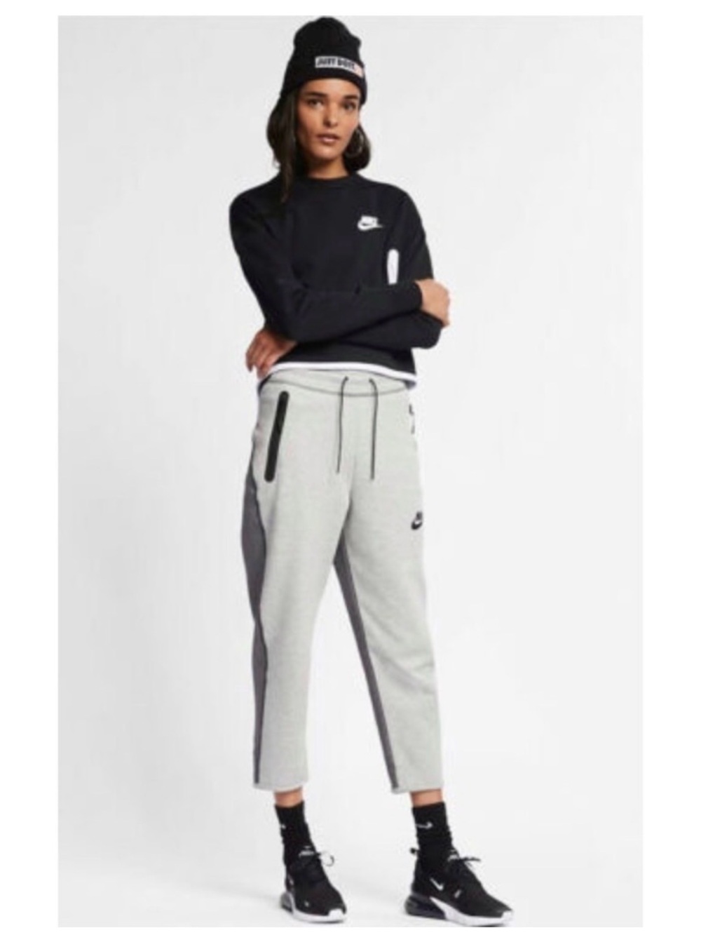 Nike Light Gray and Dark Gray Cropped Fleece Joggers